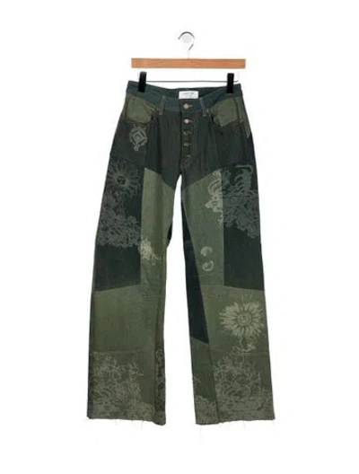 Pre-owned Marine Serre High-rise Straight Leg Jeans In Green