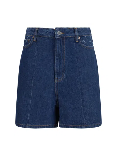 Marine Serre High-waisted Denim Bermuda Shorts In Blue