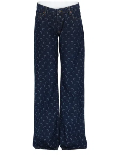 Marine Serre Indigo Crescent Moon Cotton Jeans In Blue