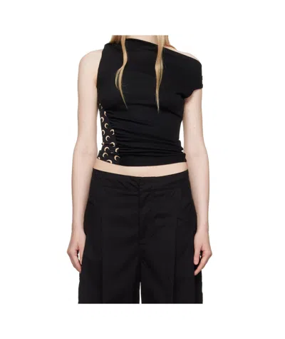 Marine Serre Irregular Off-shoulder Top In Black