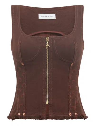 Marine Serre Jacquard Corset Top In Brown