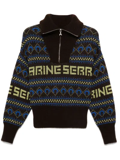 Marine Serre Jacquard Knit Sweater In Brown