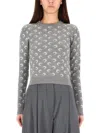 Marine Serre Crescent Moon Pattern Knit Cardigan In Gray