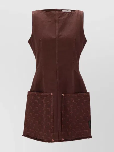 MARINE SERRE JACQUARD TWILL MINI DRESS WITH FRAYED HEM