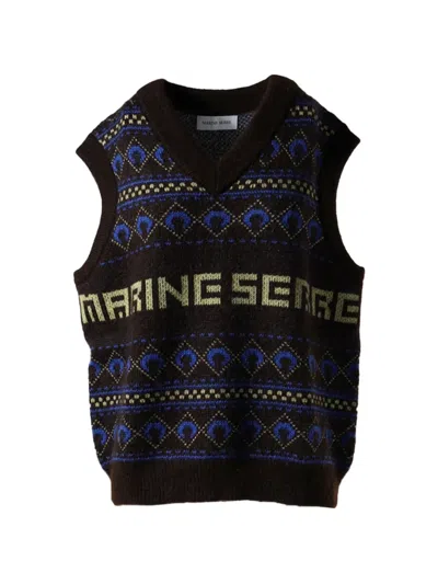 Marine Serre Jacquard-knit V-neck Vest In Black