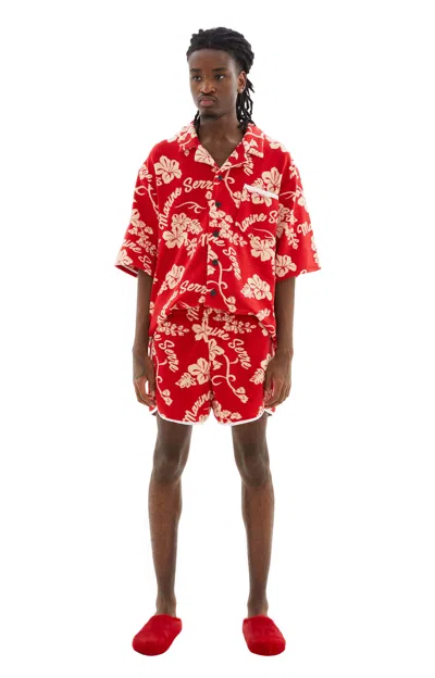 Marine Serre Jersey Jacquard Towels Shorts In Red