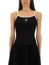 Marine Serre Black Top With Crescent Moon Logo Embroidered On The Front And Logo Patch On The Back In Black