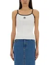 Marine Serre Cotton Tank Top With Spaghetti Straps And Contrast Trim In White
