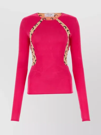 Marine Serre Jersey Top With Contrast Trim And Cut-out Detailing In Pink