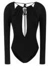 Marine Serre Stretch Viscose Bodysuit Keyhole Detail In Black