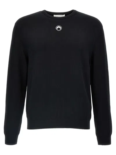 MARINE SERRE BLACK CREWNECK SWEATER WITH LOGO EMBROIDERY ON THE FRONT IN VISCOSE STRETCH MAN