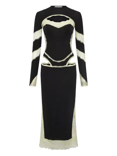Marine Serre Lace-insert Cut-out Midi Dress In Black