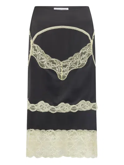 Marine Serre Lace-panelled Satin Skirt In Black
