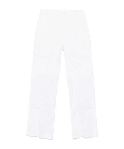 Marine Serre Lace-trimmed Casual Pants In White