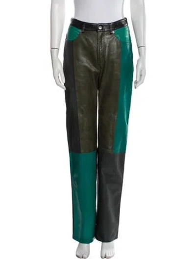 Pre-owned Marine Serre Lamb Leather Straight Leg Pants In Green