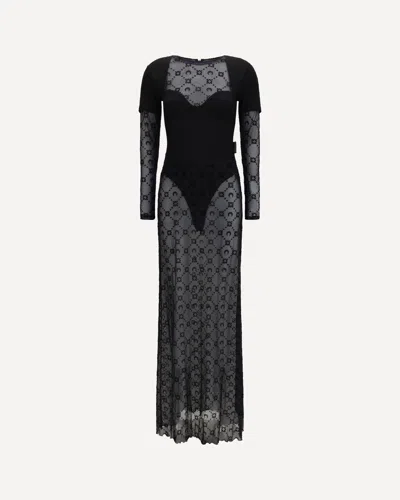 Marine Serre Layered Long Dress In Jersey And Mesh In Black