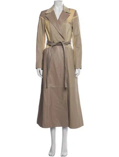 Pre-owned Marine Serre Leather Colorblock Pattern Trench Coat In Neutrals