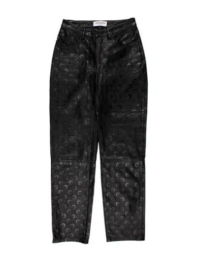 Pre-owned Marine Serre Leather Straight Leg Pants In Black