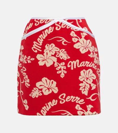 Marine Serre Leather-trimmed Jacquard Miniskirt In Red