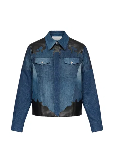 Marine Serre Leather-patches Trucker Denim Jacket In Blue