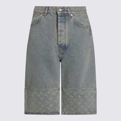 Marine Serre Light Blue Cotton Shorts In Beige