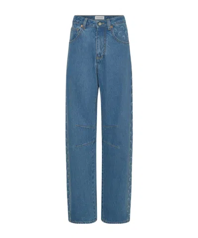Marine Serre Light Blue Denim Barrel Jeans In Multi