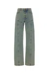 Marine Serre Slim Fit Denim Trousers With Contrast Stitching In Light Blue