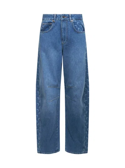 Marine Serre Light Blue Denim Moon Laser Baggy Jeans