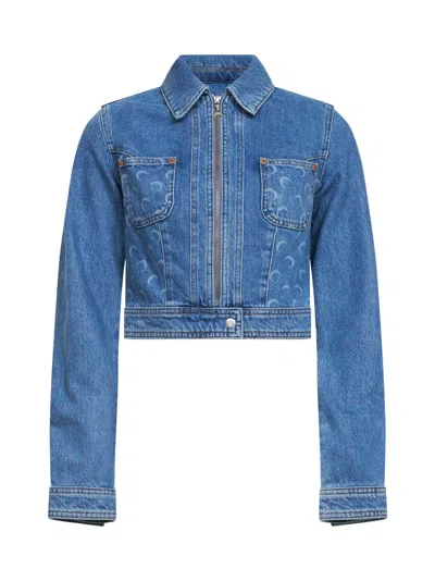 Marine Serre Light Blue Organic Denim Cropped Trucker Jacket