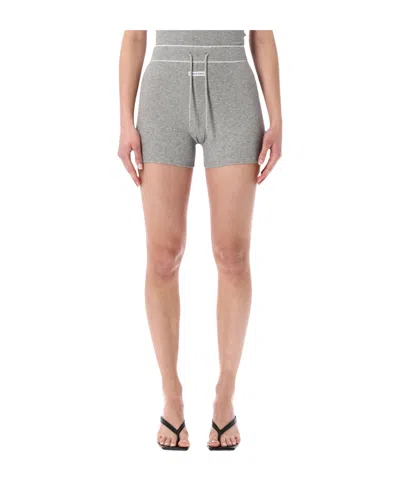 Marine Serre Light Ribbed Jersey Drawstring-waist Mini Shorts In Gray