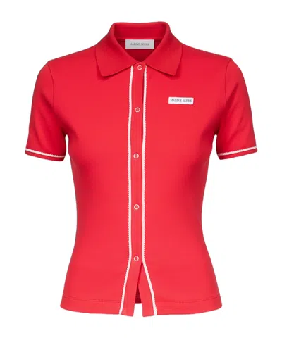 Marine Serre Light Ribbed Jersey Polo T-shirt In Red