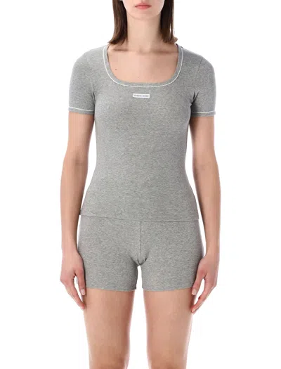 Marine Serre Seventies Ribbed Square Neck T-shirt In Gray