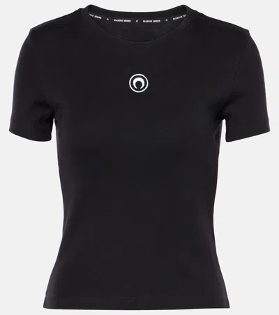 Marine Serre Ribbed Crew Neck Cotton T-shirt Slim Fit In Black