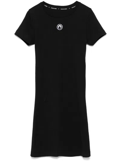 Marine Serre Logo Cotton T-shirt Dress In Black