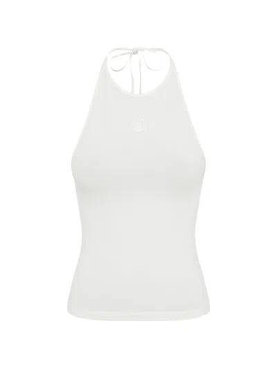 Marine Serre Logo Cotton Halterneck Tank Sleeveless Top In White