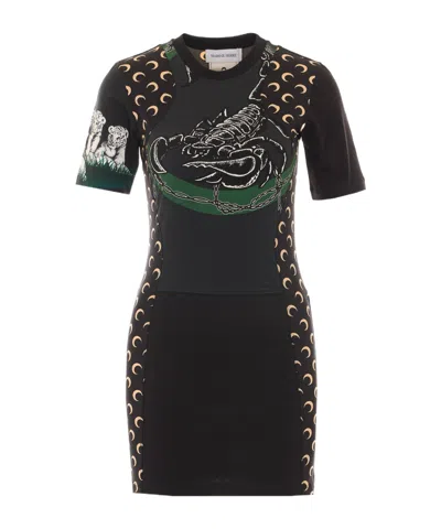 Marine Serre Printed Asymmetrical Dress In Black
