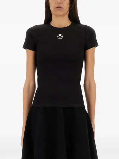 Marine Serre Logo-detail T-shirt In Black