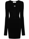 Marine Serre Fitted Black Mini Dress With Long Sleeves And Round Neckline In Black