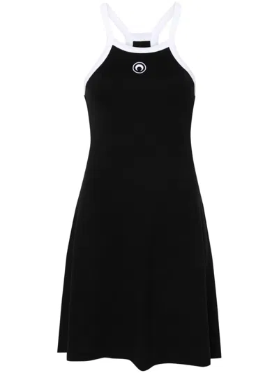 Marine Serre Logo-embroidered Minidress In Black
