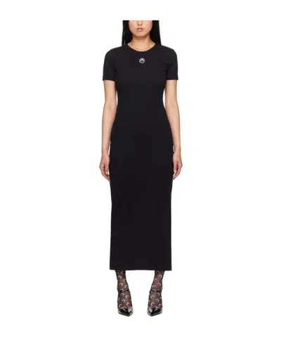 Marine Serre Logo Cotton Blend Jersey Midi Dress In Black