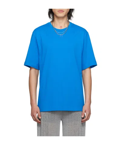 Marine Serre Logo Embroidered Short-sleeved T-shirt In Blue