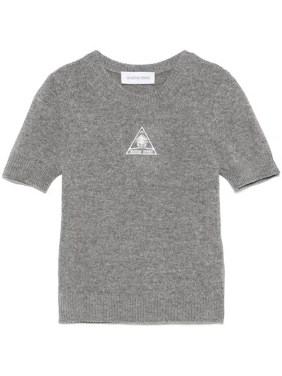 Marine Serre Logo-embroidered T-shirt In Grey