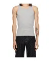 Marine Serre S Grey Logo-embroidered Ribbed Stretch-cotton Top In Black