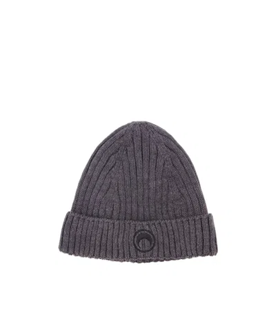 MARINE SERRE MARINE SERRE CRESCENT MOON EMBROIDERED RIBBED BEANIE