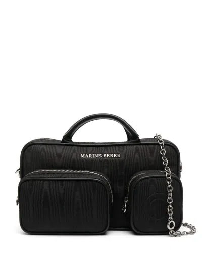 Marine Serre Logo-lettering Zipped Shoulder Bag In Black