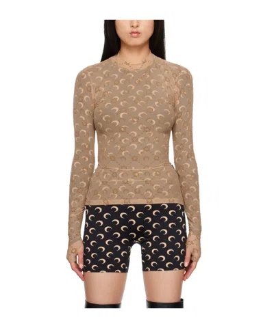 Marine Serre Logo Long-sleeved Sweater In Nude