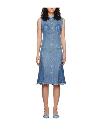 Marine Serre Logo Midlength Dress In Blue