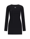 Marine Serre Fitted Black Mini Dress With Long Sleeves And Round Neckline In Black