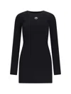 Marine Serre Fitted Black Mini Dress With Long Sleeves And Round Neckline In Black
