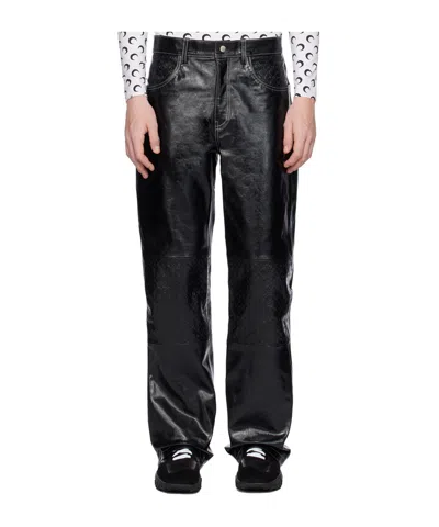Marine Serre Logo Pattern Embossed Casual Pants In Black